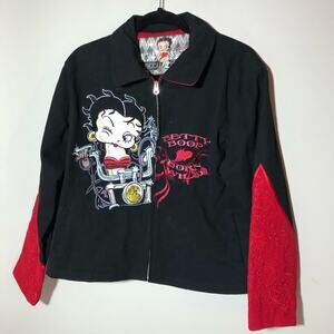 JH Designs Betty Boop motorcycle black red cotton jacket embroidered womens xl